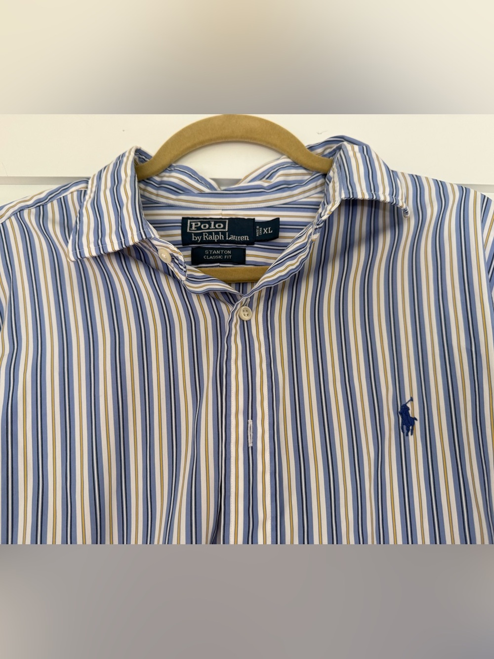 Men’s Ralph Lauren Blue, White & Yellow Striped Dress Shirt